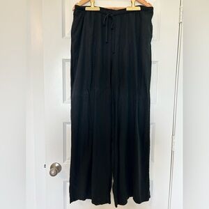 New Day Black Linen-Blend Wide-Leg Tie Pants – Size Large